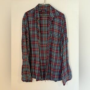Large-Tall Flannel, Red & Blue Plaid Button-Down Shirt by Arrow Sport